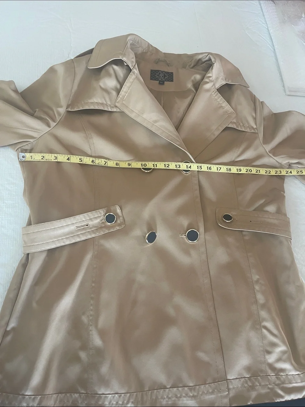BGSD Classic Beige Trench Coat with Black Contrast Cuffs and Hood NWOT Size XL